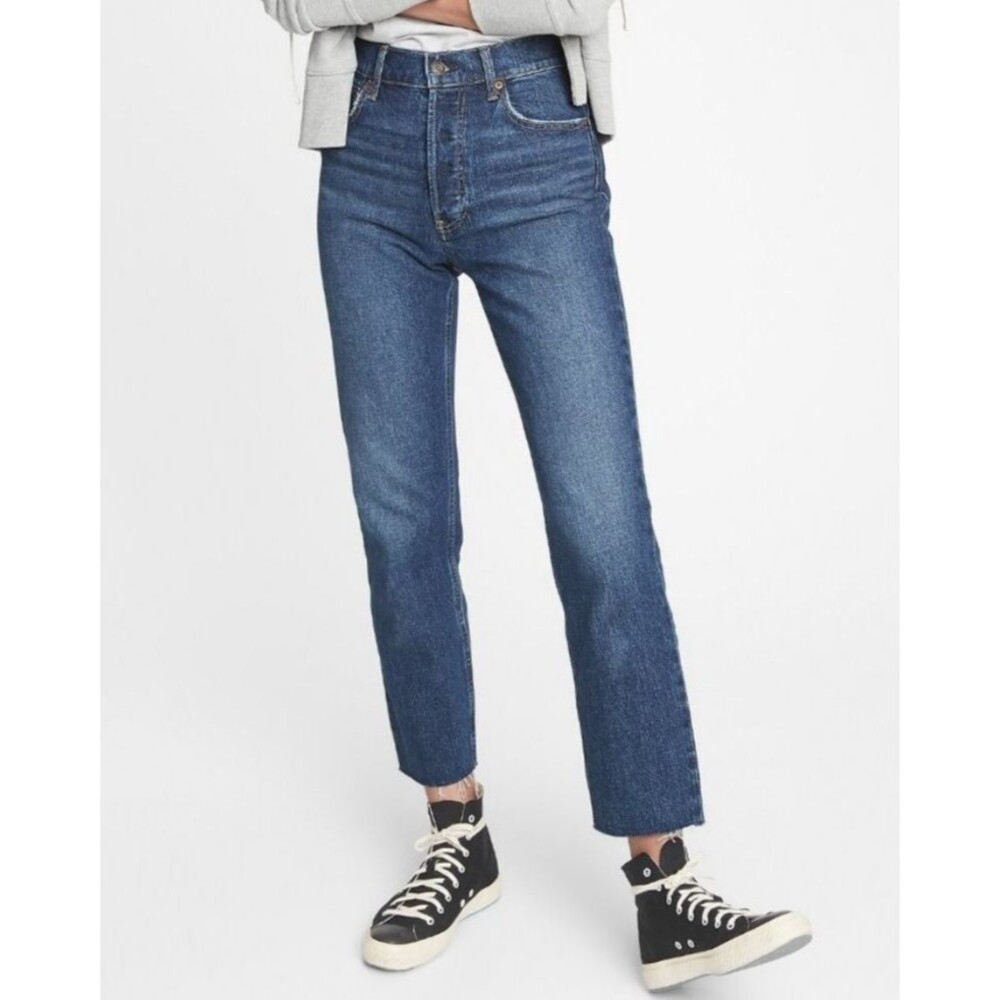 Gap Cheeky Straight High Rise Jeans Dark Indigo Blue Wash Denim Cotton 2 Short P